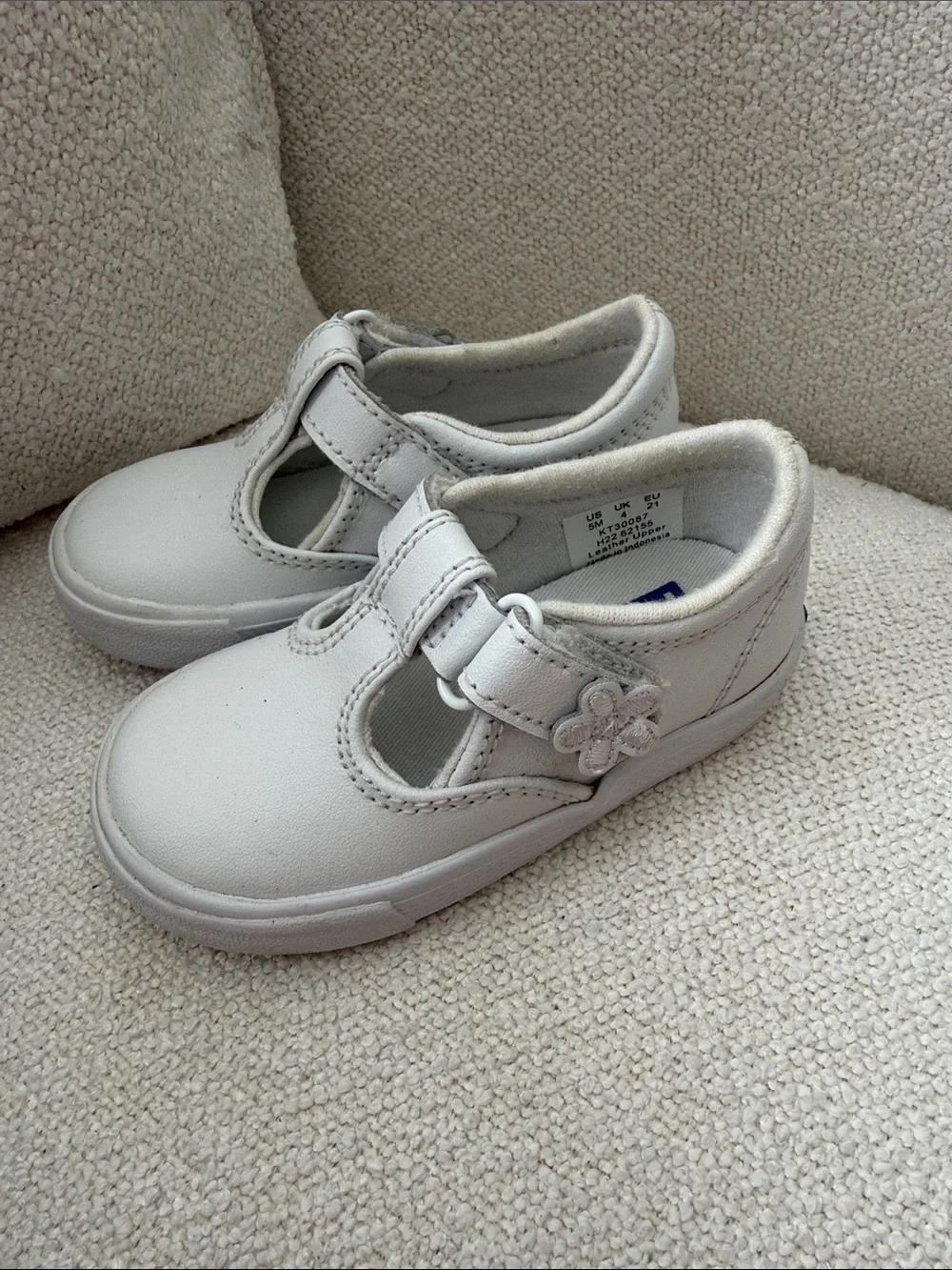 Keds Kids White Mary Jane Shoes with Flower Accent
